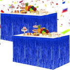 BEISHIDA 2 Pack Dark Blue Table Skirts with Metallic Tinsel Foil Fringe for Rectangle and Round Tables - Birthday & Holiday Party Decorations
