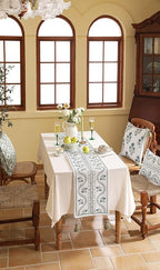 ISAENNE Designer White Elegant Linen Table Runner 87 Inches Long,Chinoiserie Floral Decor Durable Table Runners for Dining Tables,Thanksgiving,Kitchen Tables,Christmas,12"*87"-Mosella D
