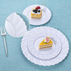 U-QE 60 Pcs White Plastic Plates for Party – Scalloped Plastic Plates Heavy Duty & Elegant – Include 30 10.25" Dinner & 30 7.25" Dessert Plate - Perfect for Weddings, Bridal Showers and Parties