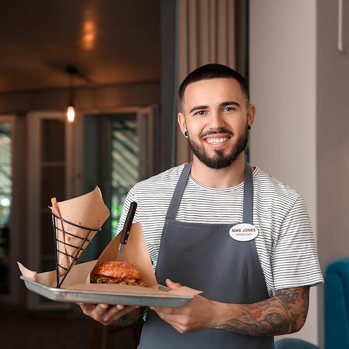 Custom Engraved Name Tag Badges – Personalized Identification with Pin or Magnetic Backing, 3.2 Inch Oval, Radiant Silver/Black
