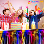 6 Pack 29x108 Inch Metallic Foil Fringe Tinsel Table Skirts Banner for Rectangle Tables Streamer Garland Curtains Backdrop for Wedding, Birthday, Parade Floats, Halloween Party Decoration(Rainbow)