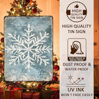 Vintage Christmas Tin Sign - Winter Snowflakes Metal Tin Sign - Wall Decor Sign for Outdoor Snowflake Christmas Decoration - 12x16Inch
