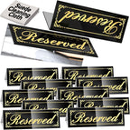 12 Pcs Black Mirrored Reserved Table Signs, 6" x 2" Double Sided Letters, Acrylic Reserved Table Tent Signs with Cleaning Cloth for Wedding Restaurant Ceremony Party Banquet Chairs