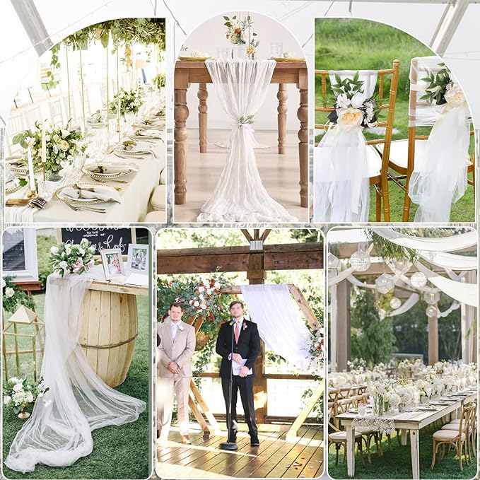 6 Pack White Cheesecloth Table Runner - 10Ft Gauze Cheese Cloth Table Runner 35x120 Inch Long Romantic White Table Cloth for Wedding Bridal Baby Shower Boho Table Decoration