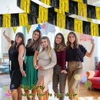 4 Pack 10 Feet Black Gold Foil Fringe Garland Metallic Tinsel Streamers Banner Fringe Curtain Banner for Parade Floats Halloween Graduation Homecoming Birthday Party Decorations (Black, Gold)