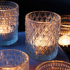 Clear Votive Candle Holders, 3 Patterns 24 pcs Glass Tealight Candle Holders for Christmas Wedding Table Centerpiece Birthday Party
