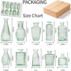 Vintage Small Glass Vases Set of 10,Mini Bud Vases for Flowers,Amber Glass Vases for Centerpieces,Wedding Decorations,Home Table Flower Decor(Sage Green)