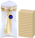 MDS Pack of 50 PCS Satin Chair Sashes Charmeuse Sateen Dining Chair Bows Ribbon Ties Back Sash for Wedding Party Birthday Home Hotel Restaurant Banquet Decoration (7 x 108 Inch, Champagne Gold)