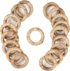 Woven Napkin Rings Set of 12 - Handmade Rattan Napkin Holders for Farmhouse Table Décor, Rustic Holiday Dining, Wedding, Thanksgiving, Christmas & Everyday Use (Natural) - CLEENTABLE