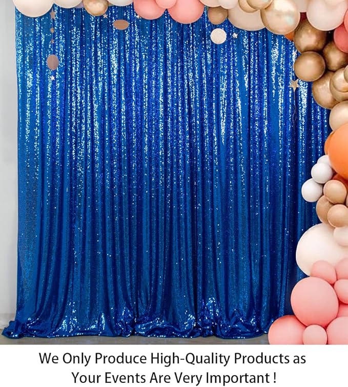 ShinyBeauty Royal Blue Sequin Curtain Backdrop 2 Panels 4FTx8FT Photo Curtain Backdrop Curtain Panels 96 Inches Long -190522E