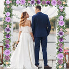 Waipfaru Flower Garland, 6.07Ft Eucalyptus Garland with Flowers, Silk Rose Floral Vines for Wedding Reception Table Mantle Decor (Purple)