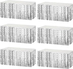 6 Pack 29x108 Inch Metallic Foil Fringe Tinsel Table Skirts Banner for Rectangle Tables Streamer Garland Curtains Backdrop for Wedding, Birthday, Parade Floats, Christmas Party Decoration(Silver)