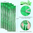 4 Pack Green Foil Fringe Backdrop Curtains, Tinsel Streamers Birthday Party Decorations, Fringe Backdrop for Graduation, Baby Shower, Gender Reveal, Disco Party