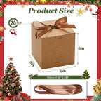 DOYIDE 20 Pack Small Gift Boxes, 6x6x6 Inch Brown Elegant Paper Boxes with Ribbons, Christmas Gift Box Crafting, Wedding Party Favor, Cupcake, Candy, Bridesmaids Proposal Box
