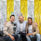 GOER 3.2 ft x 8.2 ft Metallic Tinsel Foil Fringe Curtains Party Backdrop Party Streamers for Birthday,Graduation,New Year Eve Decorations Wedding Decor (4 Pcs,Gold&Silver)