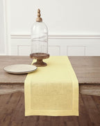 Solino Home Linen Yellow Table Runner 144 Inches Long - 100% Pure Linen Extra Long Table Runner 14 x 144 Inch - Classic Hemstitch