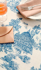 patdrea Designer Vintage Cyan Extra Long Tablecloth for Rectangle Table,Linen Ancient Castle and Manor Pattern Tablecloths,Decor for Kitchen Dining Christmas,Thanksgiving,63"x110"-Lucerne a