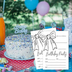 SIXEIGHT Black Bow Birthday Decorations, Black Ribbon Bow Birthday Party Invitations, 20 Party Invitations with Envelopes for Girls Boys, Bows Decorations Supplies, 4"x6"-A10