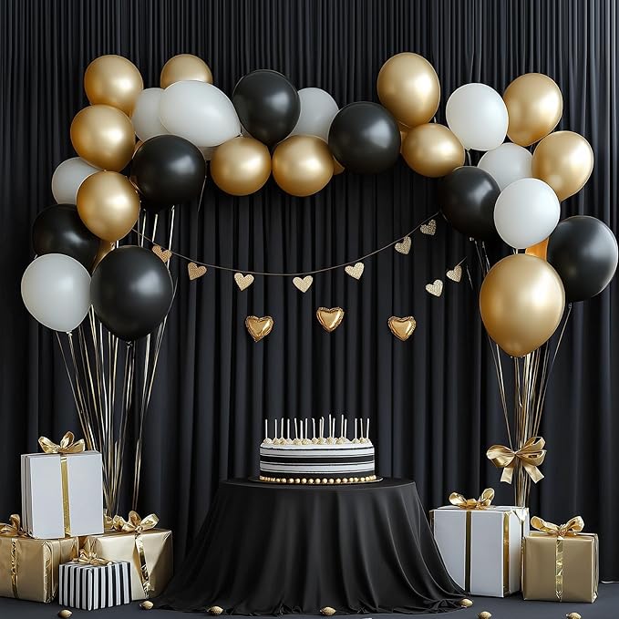 30ftx14FT Wrinkle Free Black Backdrop Curtain, 6 Panels 14FT Height Black Wedding Backdrop Drapes, Silky Polyester Back Drop Cloth for Birthday Photography Background Party Backdrop Draping