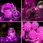 Aogist 24 Pack Fairy Lights 3 Modes 7ft 20 LED Waterproof,Battery Operated Silver Wire Firefly Starry Moon Mini String Lights for Mason Jars Christmas DIY Crafts Wedding Party Bedroom,Pink