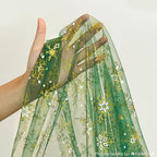 Artoid Mode Green Gold Snowflakes Christmas Gauze Table Runner 120 Inch 10FT, Winter Seasonal Sheer Dining Holiday Wedding Table Decor for Home Party