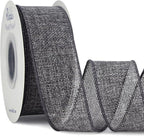 Ribbli Grey Burlap Wired Ribbon,1-1/2 Inch x 10 Yard,Gray,Solid Wired Edge Ribbon for Big Bow,Wreath,Tree Decoration,Outdoor Decoration