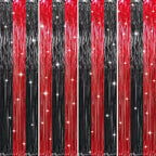 GOER 3.2 ft x8.2 ft Metallic Tinsel Foil Fringe Curtains Party Photo Backdrop Party Streamers for Birthday,Graduation,New Year Eve Decorations Wedding Decor (4 Pcs,Black&Red)