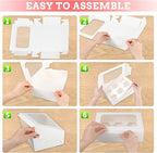 White Cupcake Boxes Holds 6 Standard Cupcake Container,50 Packs,Pastry and Bakery,9.4x6.1x3.14Inches Cookie Boxes with Window and Six Treat Holder for Birthday Holiday Party Bakery