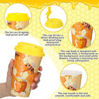 Yungyan 36 Sets Honey Bee Party Favors Goodie Cups with Lids and Straws for Birthday Decorations Reusable 16oz Plastic Candy Cups Plastic Straws for Birthday Party(Bee)