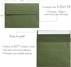 PONATIA 50 PCS 5x7 Envelopes, Olive Green Self- Adhesive A7 Envelopes for Weddings, Invitation Cards, Photos, Postcards, Greeting Cards Mailing, Baby Shower, Graduation, Christmas Gift Cards