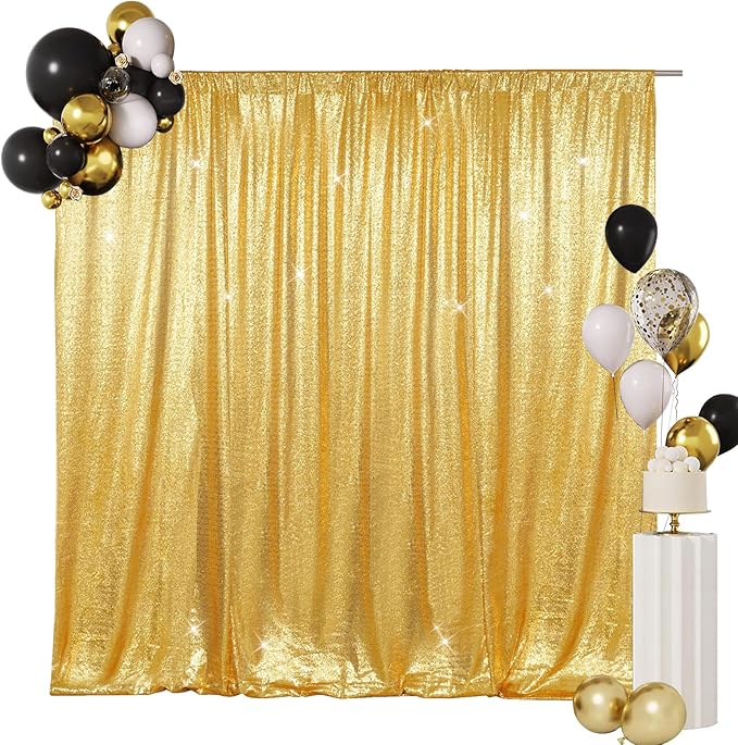 SquarePie Sequin Backdrop Curtain Not See Through Background for Wedding Party 4FT x 7FT Gold