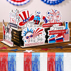 6 Pack 29x108 Inch Red Blue White Metallic Foil Fringe Tinsel Table Skirts for Rectangle Tables Streamer Curtains Backdrop for Wedding, Birthday, Parade Floats, Independence Day Party Decoration