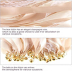 Sumind 40 Pieces Ribbon Wedding Streamers with Bells, Lace Fairy Wand Stick Party Ribbon Streamers Chromatic Silk Streamers for Party, Birthday and Holiday (Champagne)