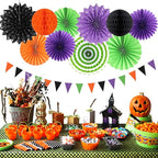 Orange Black Purple Green Party-Decorations - 33Pcs Banner,Halloween Streamers Tassel Garland,Tissue Pom Poms Honeycomb,Paper Lantern Fan,Birthday Wedding Baby Bridal Shower Decor Supplies Hugtmr