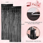 2 Pack Laser Black Foil Fringe Backdrop Curtains, Tinsel Streamers Birthday Party Decorations, Fringe Backdrop for Graduation, Baby Shower, Gender Reveal, Disco Party