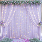 10ft x 7ft Lavender Chiffon Backdrop Curtain with Lights String for Parites Wedding Wrinkle Free Curtain Photo Backdrops Drapes for Baby Shower Birthday Party Home Decorations