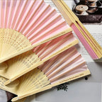 200 Pcs Personalized Pink Wedding Folding Fans for Guests, Custom Engraved Summer Wedding Fans, Folded Hand Fans for Wedding Favors, Vintage Silk Handheld Fans for Bridal Shower Decorations