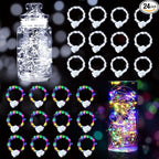 pozzolanas 24 Pack 7ft Waterproof LED Fairy Lights - Battery Operated String Lights with 20 LEDs for Home, Mason Jar, Party, Wedding, Halloween, Christmas Decorations (12 Multicolor & 12 White)