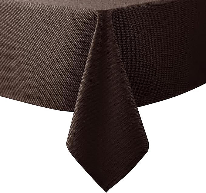 Biscaynebay Textured Fabric Tablecloths 90x156 Inches Rectangular, Brown Water Resistant Tablecloths for Dining, Kitchen, Wedding and Parties etc. Machine Washable