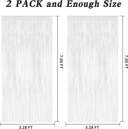 2 Pack Tinsel Backdrop, 3.28 x 7.05 Feet White Party Decorations, Metallic Foil Fringe Curtains Streamer Backdrop, Party Supplies Photo Props for Birthday Anniversaries Wedding