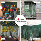 PartyWoo Green Streamers Backdrop 2pcs Green Tinsel Foil Fringe Streamer Curtains 8.2 FT Curtains Photo Backdrop for Graduation Birthday Dinosaur Jungle Golf Football Theme Party Decorations