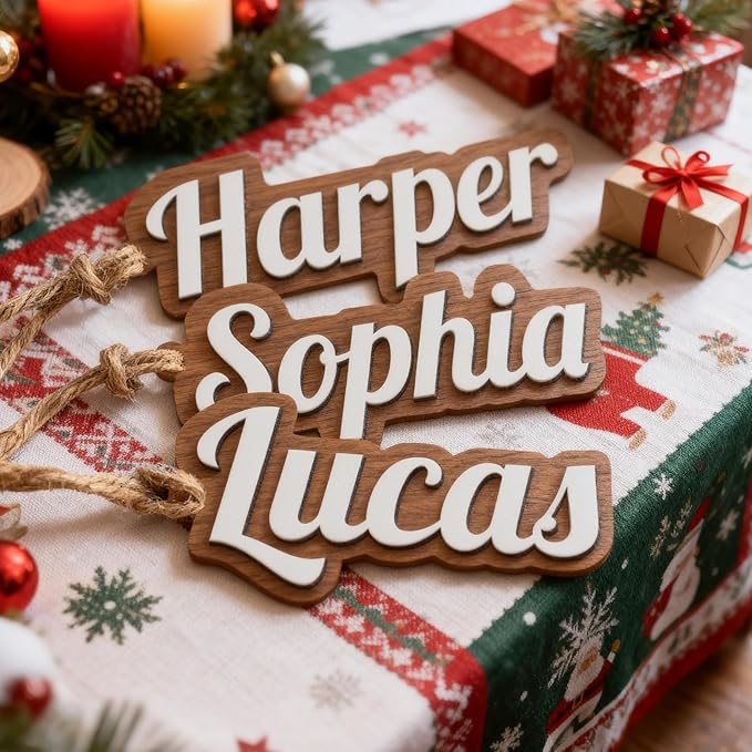 1Pcs Personalized Christmas Stocking Name Tags Custom Wooden Stocking Name Tag Customized Letters Tags Custom Xmas Stockings Hanging Tag Gifts for Christmas Stockings
