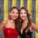 3 Pack Foil Fringe Backdrop - Black&Gold Shiny Tinsel Curtains for Party Decoration/Photo Booth Props - 3.3x8.2 FT Metallic Foil Backdrop for Birthday, Wedding, Graduation, Christmas.