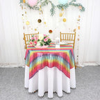 ShinyBeauty 36x36 Inch Rainbow Sequin Tablecloth - Sparkling Glitter Square Table Cover for Wedding Baby Shower Birthday Party Decor, Polyester Multicolor Iridescent Fabric Events & Celebrations