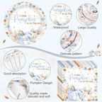 452 Pcs Little Pumpkin Baby Shower Decorations for 50, Blue A Little Pumpkin Is on the Way Paper Plates Napkins Cups Tablecloth Cutlery Straws for Autumn Fall Thanksgiving Party Supplies