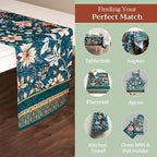 Maison d' Hermine Table Runner 100% Cotton Double Layer Table Runners 72 inches Long for Thanksgiving Christmas Decorations Home Kitchen Dining Party Wedding (Luxury Loft - Dark Teal, 14.5" x 72")