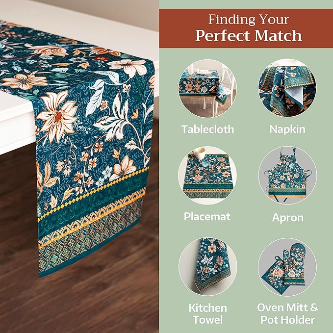 Maison d' Hermine Table Runner 100% Cotton Double Layer Table Runners 108 inches Long for Thanksgiving Christmas Decorations Home Kitchen Dining Party Wedding (Luxury Loft - Dark Teal, 14.5" x 108")