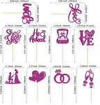 Ephlyn 30Pcs He Asked She Said Yes Cupcake Toppers Glitter Engagement Cupcake Toppers Diamond Ring Heart Love I Do Cupcake Picks for Engagement Wedding Party Cake Decorations Purple