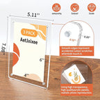 Acrylic Magnetic Picture Frames 4x6 Inch Set of 3, Tabletop and Refrigerator Display Vertical and Horizontal Clear Photo Frames with Detachable Stand for Gift Home Kitchen Decoration