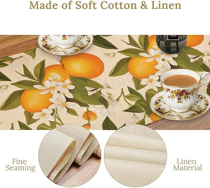 Vintage Orange Table Runner Spring Summer Orange Mandarin Floral Dinner Runner for Farmhouse Party Holiday Home Kitchen Dining Table Decor 13x90
